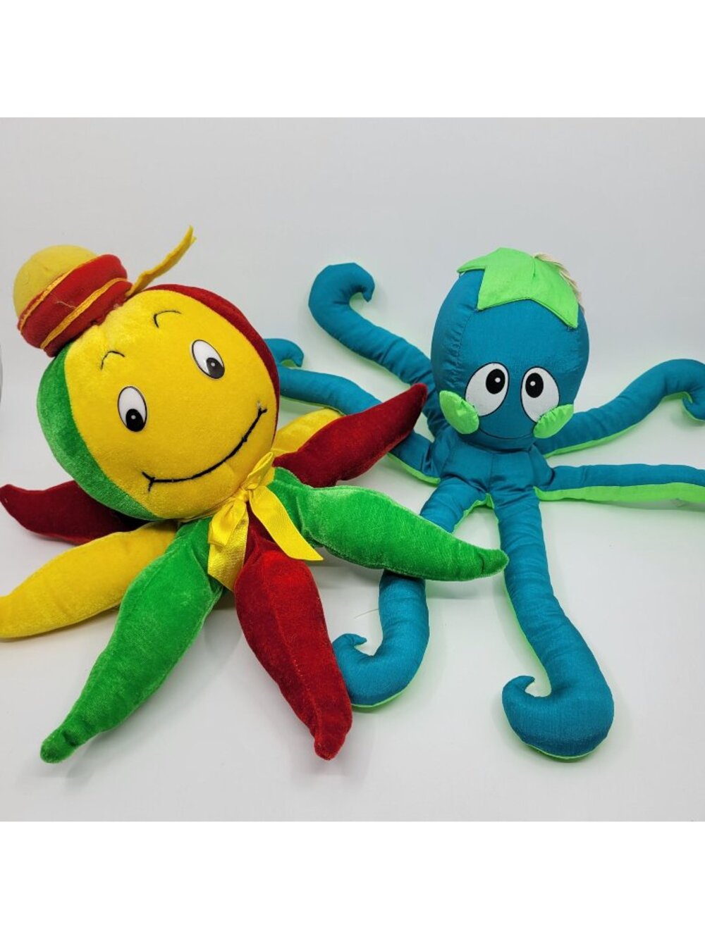 Vintage Octopus Plush Lot - Multicolored - Nylon & Velour Sea Creature Marine